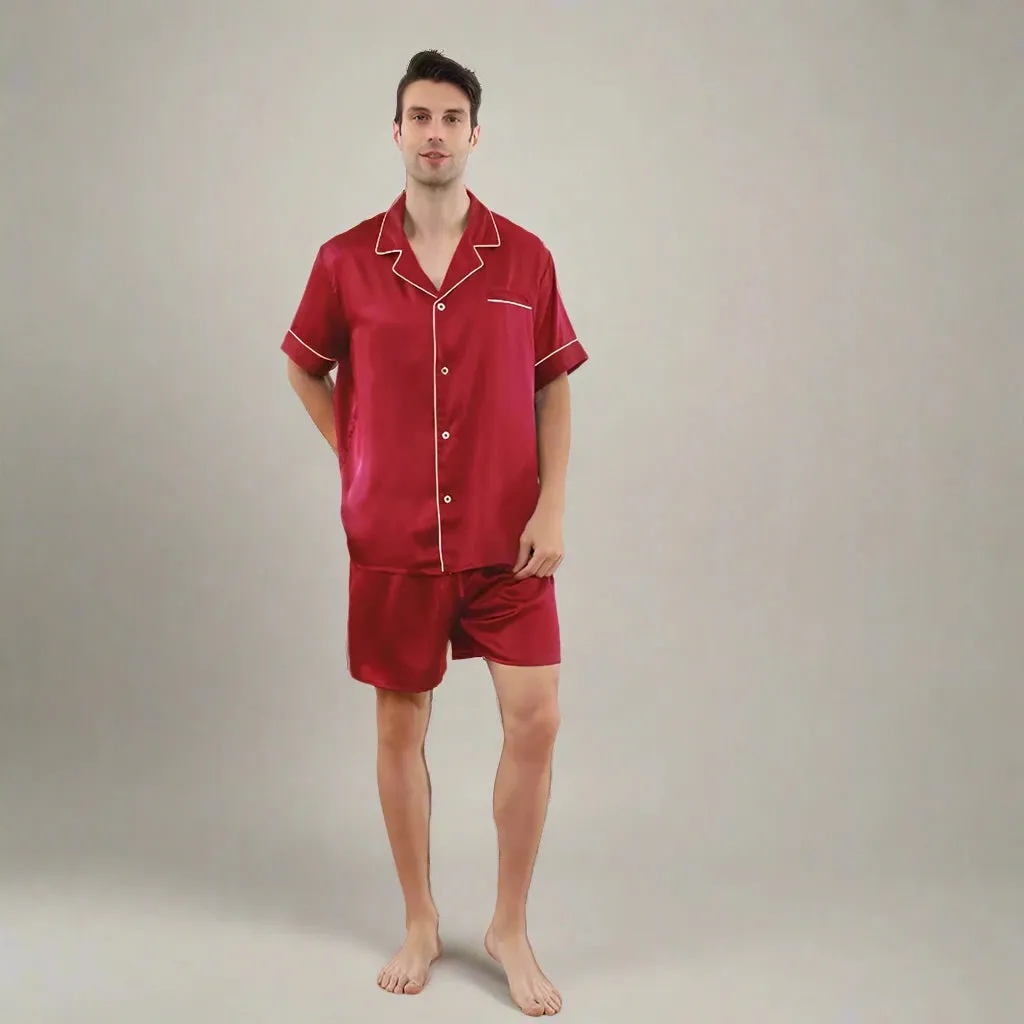 22MM 100% Mulberry Silk Pajama Set – Men’s Short Sleeve & Shorts