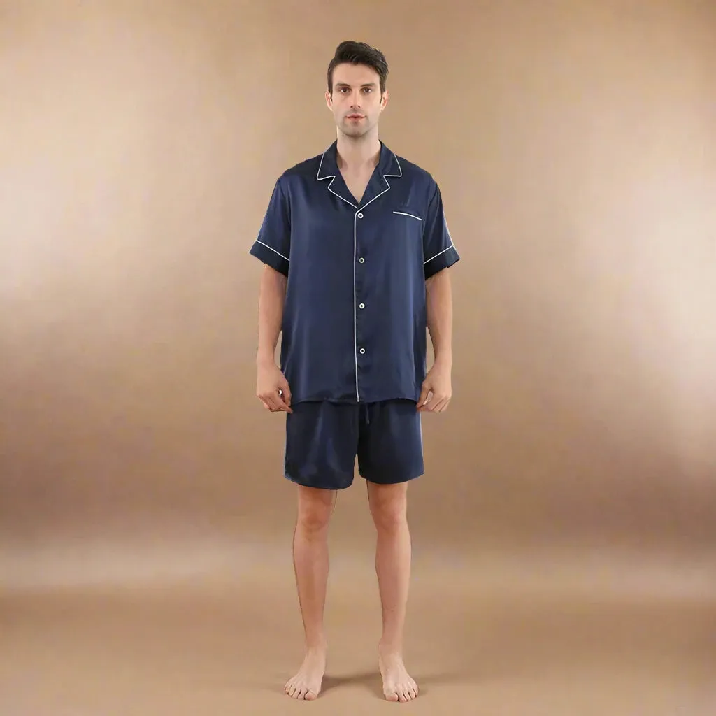 22MM 100% Mulberry Silk Pajama Set – Men’s Short Sleeve & Shorts