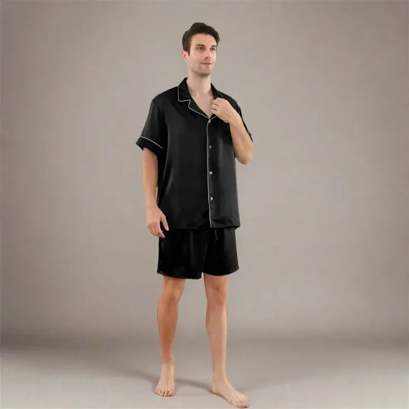 22MM 100% Mulberry Silk Pajama Set – Men’s Short Sleeve & Shorts