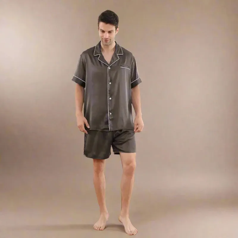 22MM 100% Mulberry Silk Pajama Set – Men’s Short Sleeve & Shorts