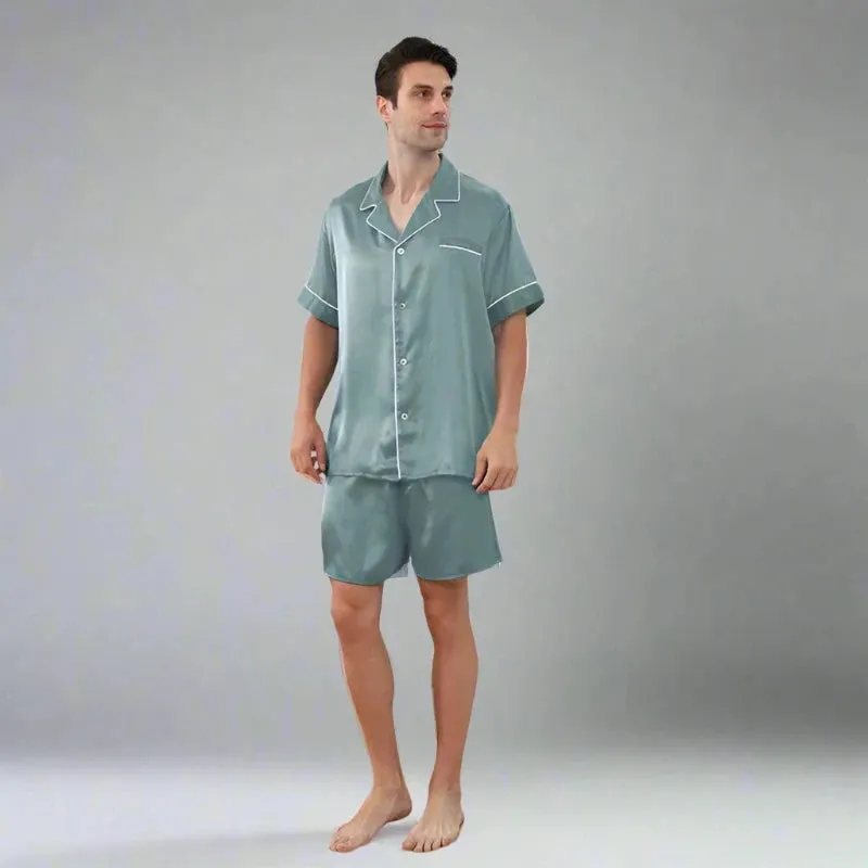 22MM 100% Mulberry Silk Pajama Set – Men’s Short Sleeve & Shorts
