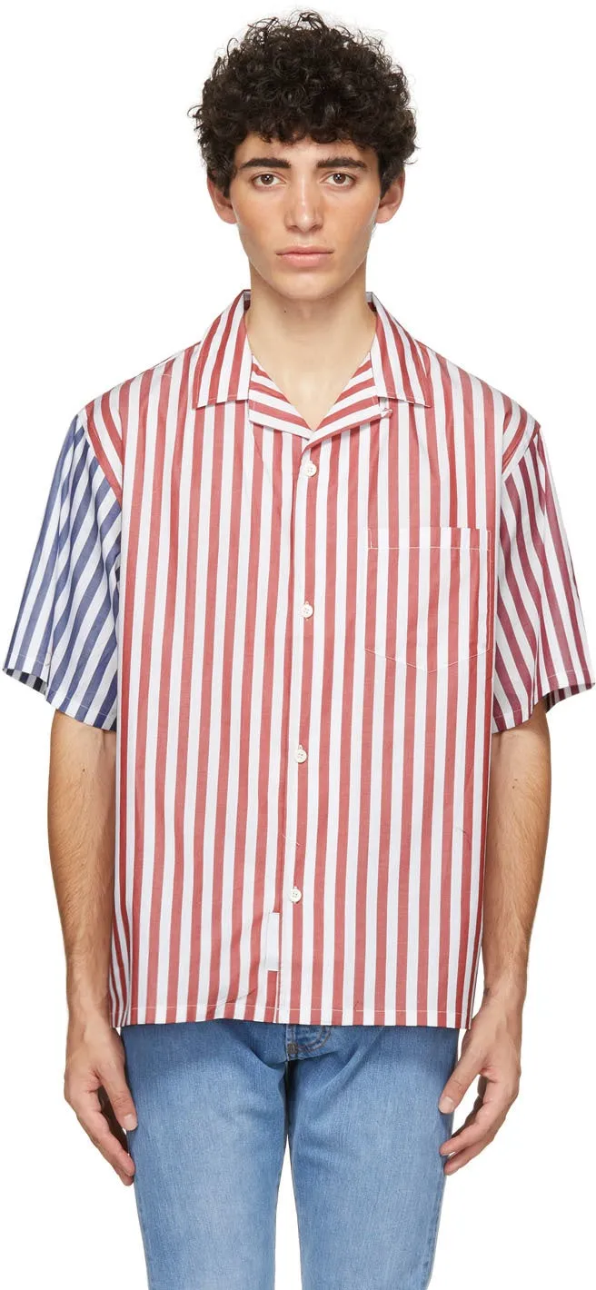 4SDESIGNS White Combo Stripe Wide Camp Short Sleeve Shirt