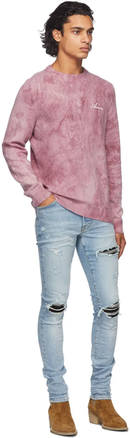 AMIRI Burgundy Tie-Dye Marble Sweater