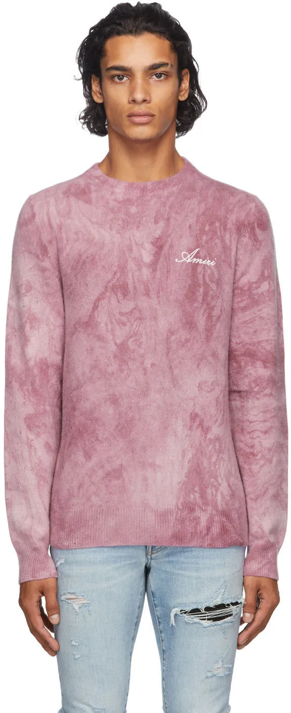 AMIRI Burgundy Tie-Dye Marble Sweater