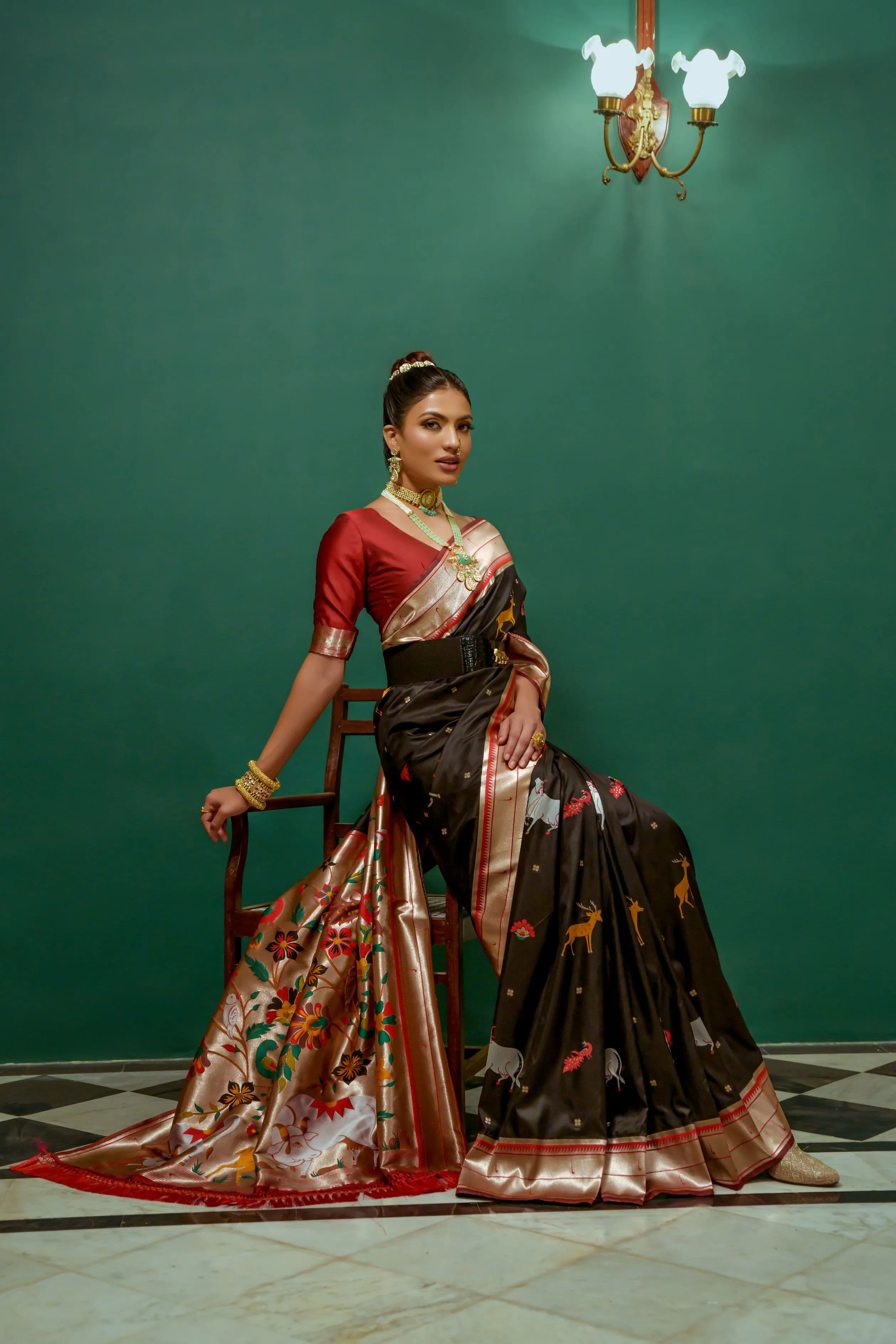 Beautiful Designer Heavy Wevon Zari Designer Black Colour Paithani Silk Saree