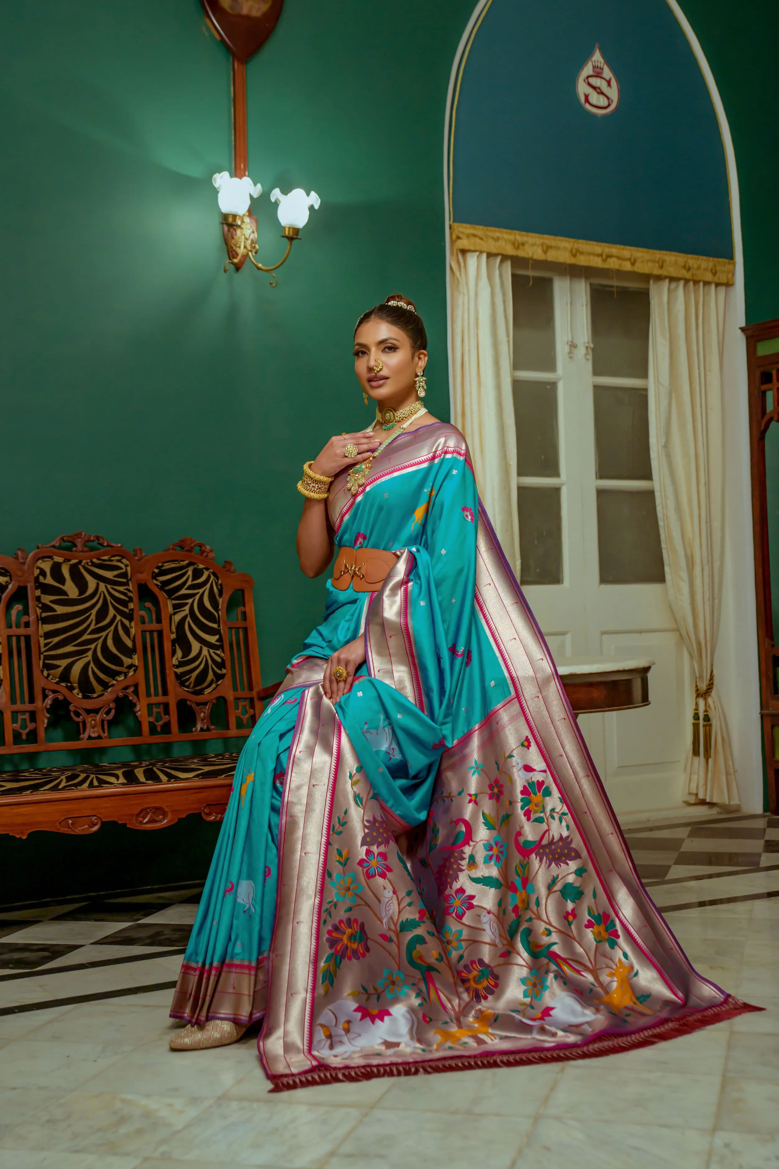 Beautiful Designer Heavy Wevon Zari Designer Blue Colour Paithani Silk Saree