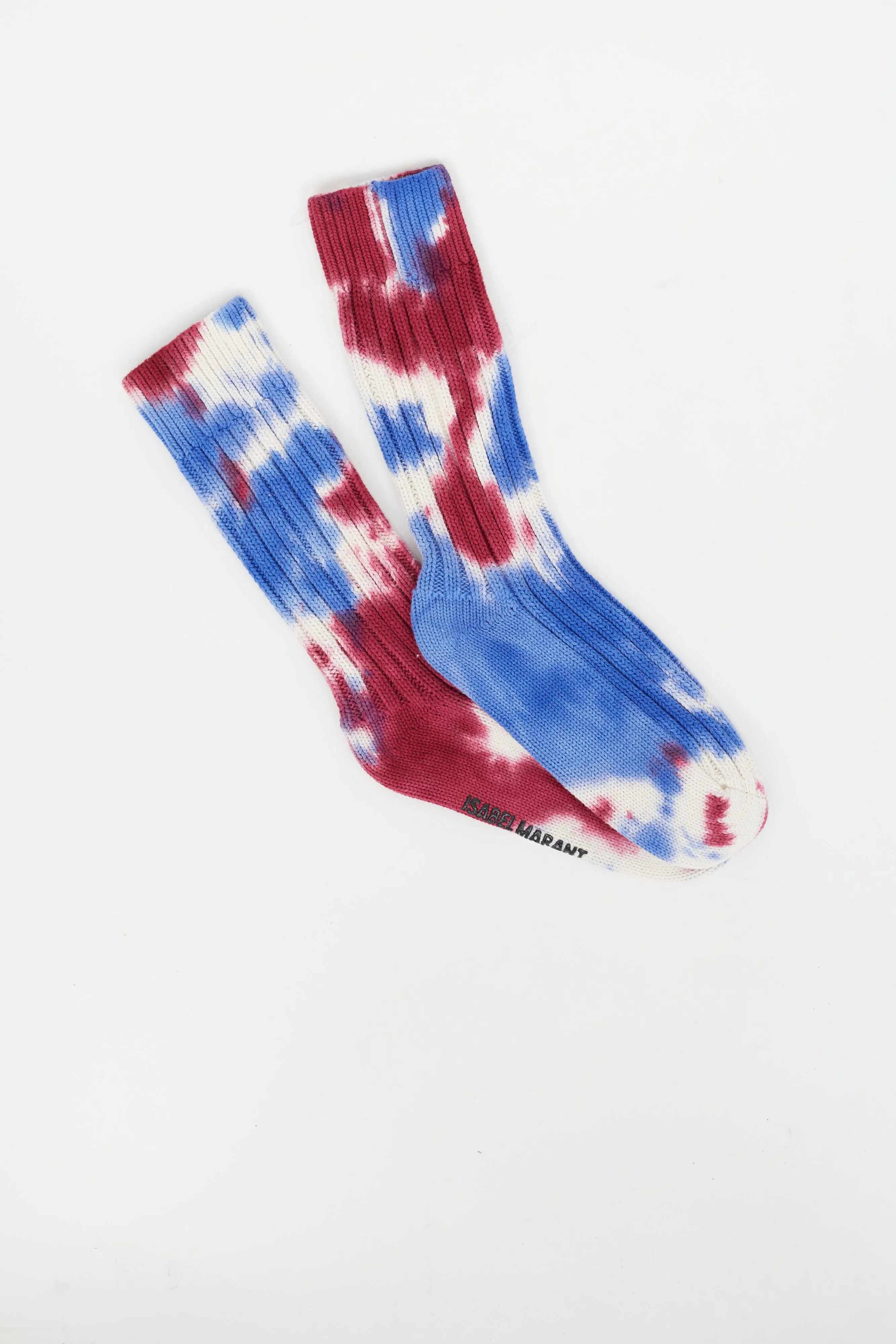 Blue, Burgundy & Cream Cotton Silara Tie & Dye Sock