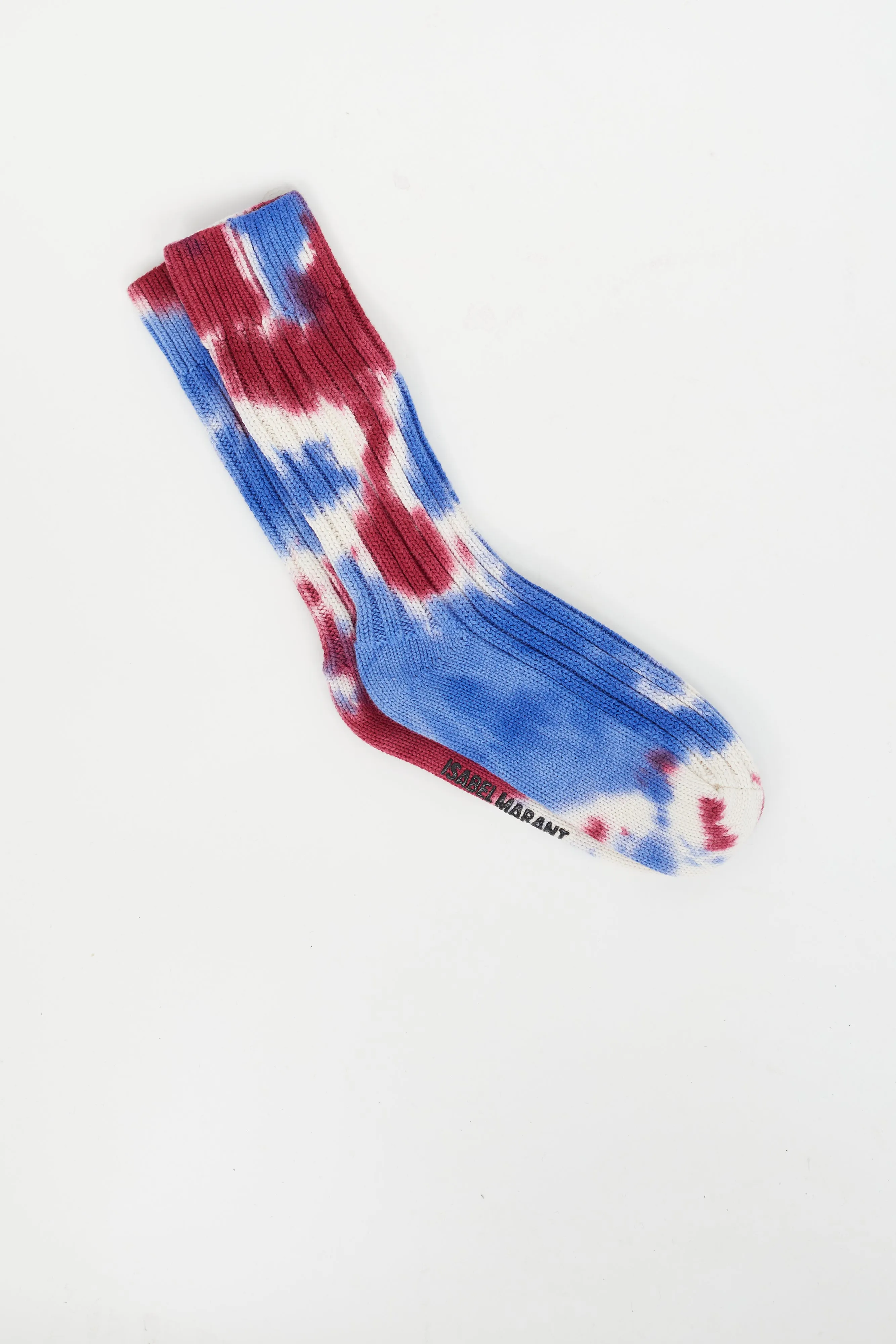 Blue, Burgundy & Cream Cotton Silara Tie & Dye Sock