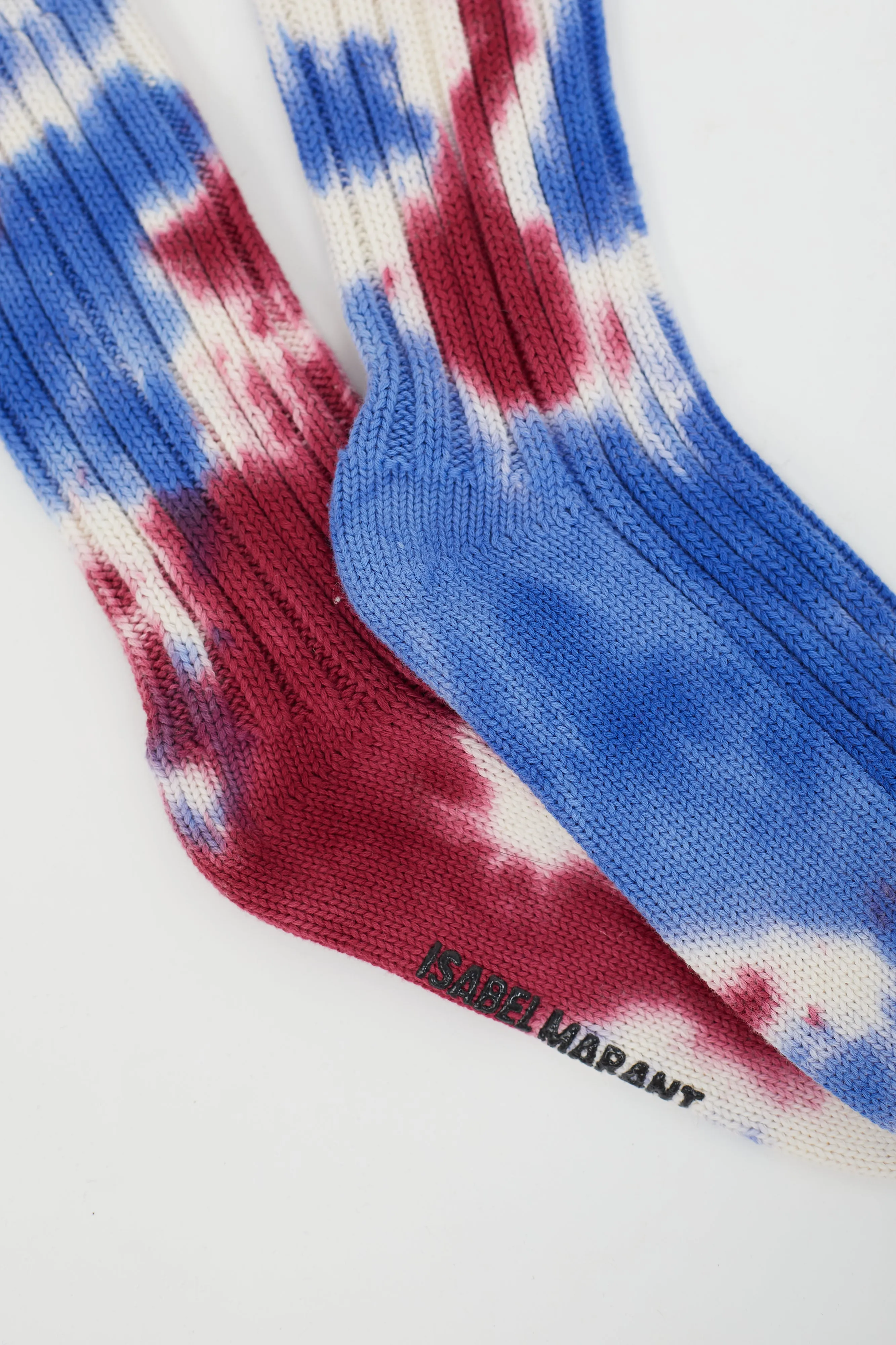 Blue, Burgundy & Cream Cotton Silara Tie & Dye Sock