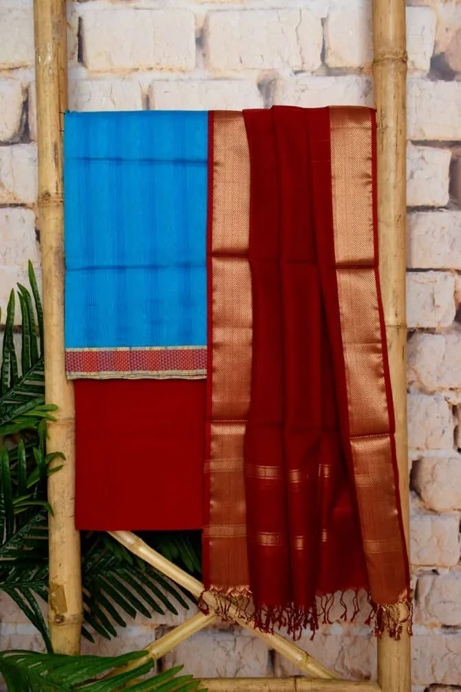 Blue Handloom Maheshwari Silk Set