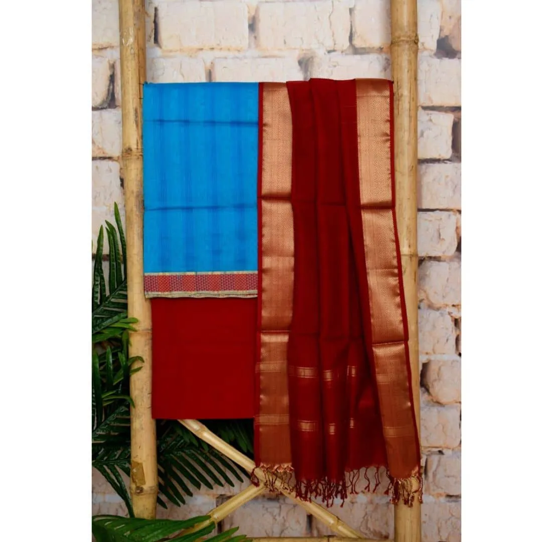 Blue Handloom Maheshwari Silk Set