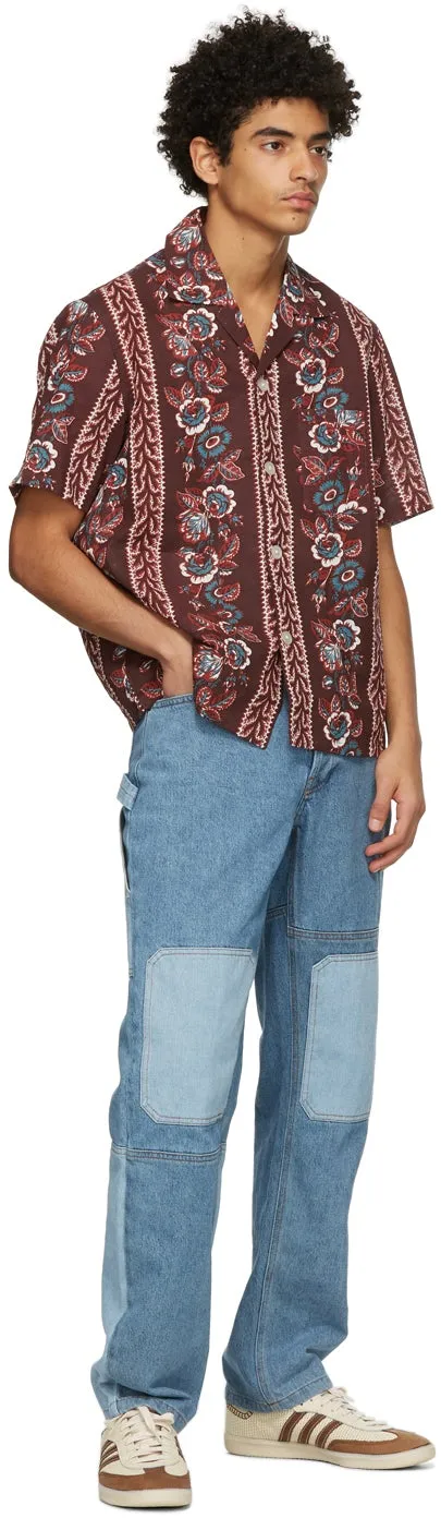 Bode Burgundy Century Floral Short Sleeve Shirt