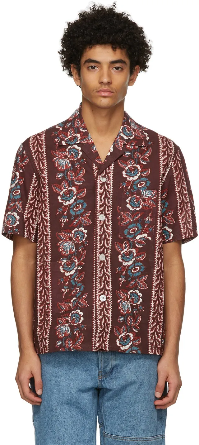 Bode Burgundy Century Floral Short Sleeve Shirt