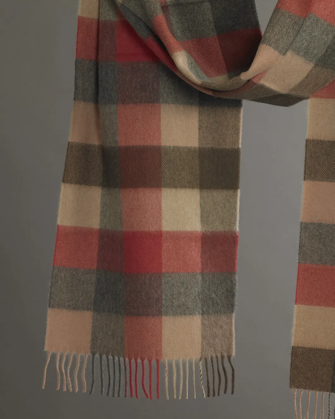 Brown x Pink Plaid & Block Wide Cashmere Scarf