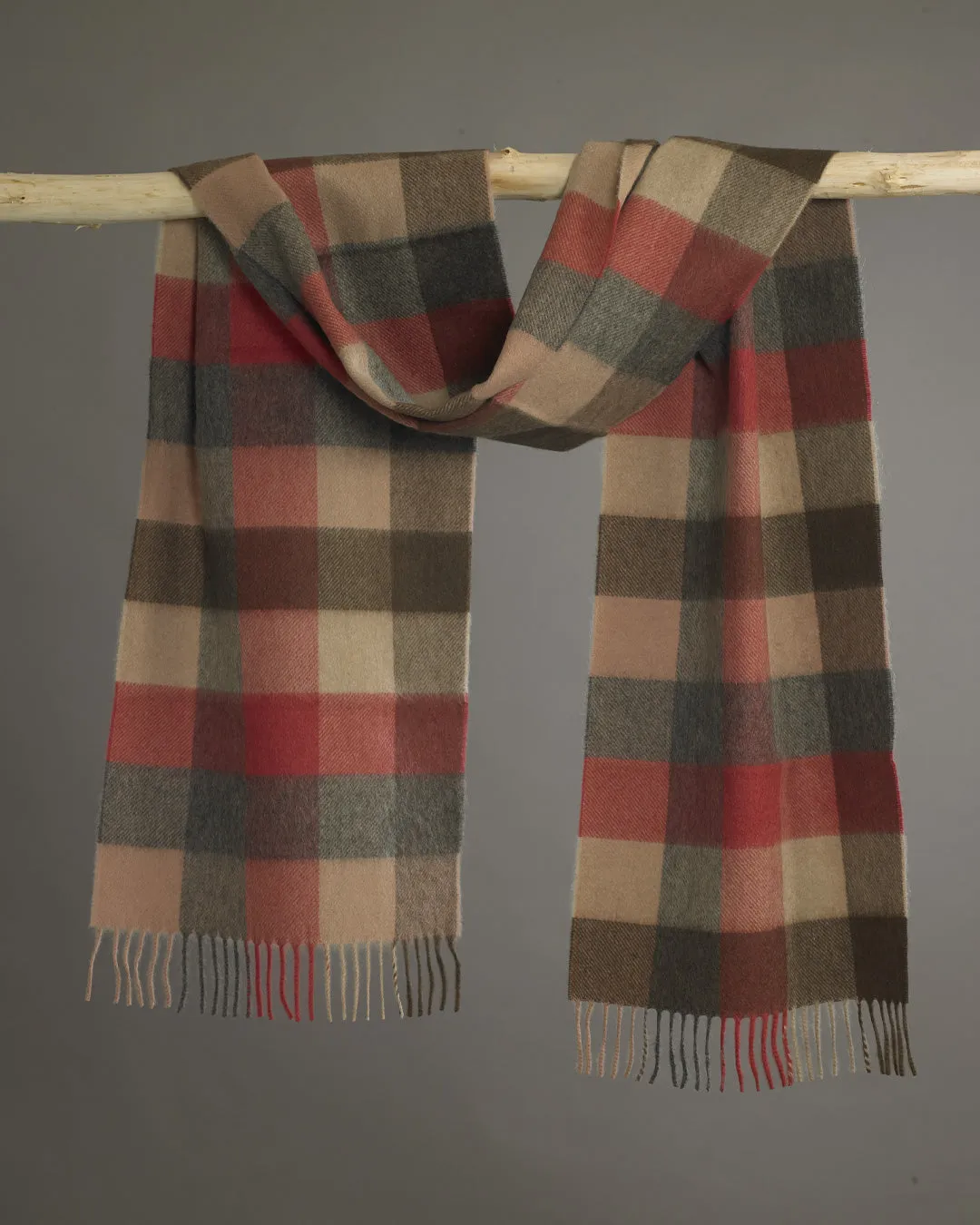 Brown x Pink Plaid & Block Wide Cashmere Scarf