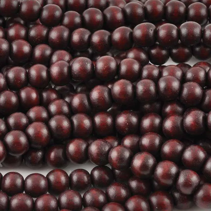 Burgundy 6mm or 8mm wood round beads 16 inch strand