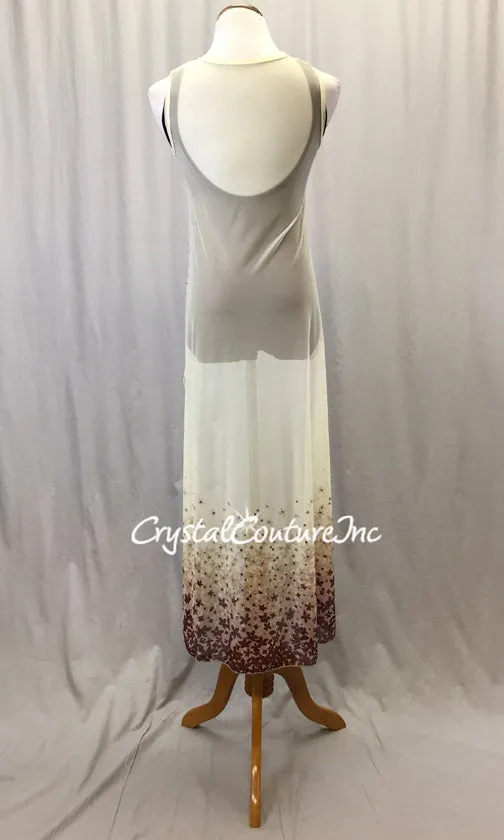Burgundy Leotard with Nude Patterned Mesh High-low Dress - Rhinestones