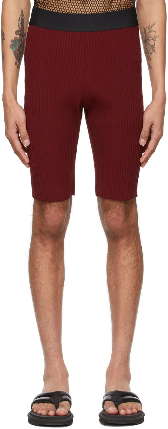 Dries Van Noten Burgundy Rib Knit Shorts
