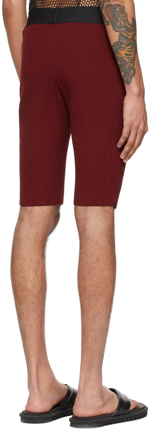 Dries Van Noten Burgundy Rib Knit Shorts