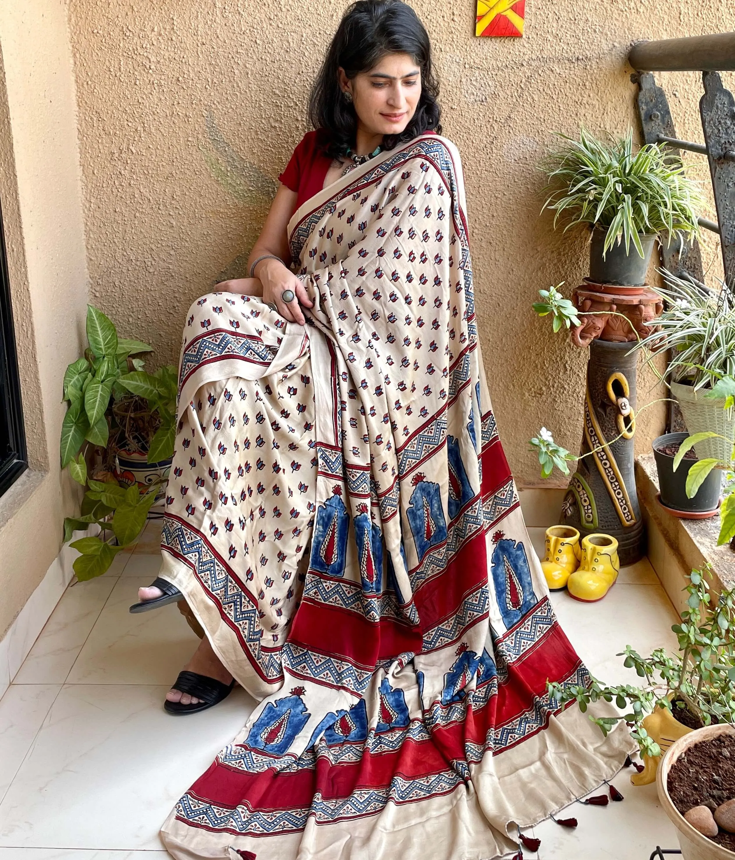 Gold Lotus Modal Silk Ajrakh