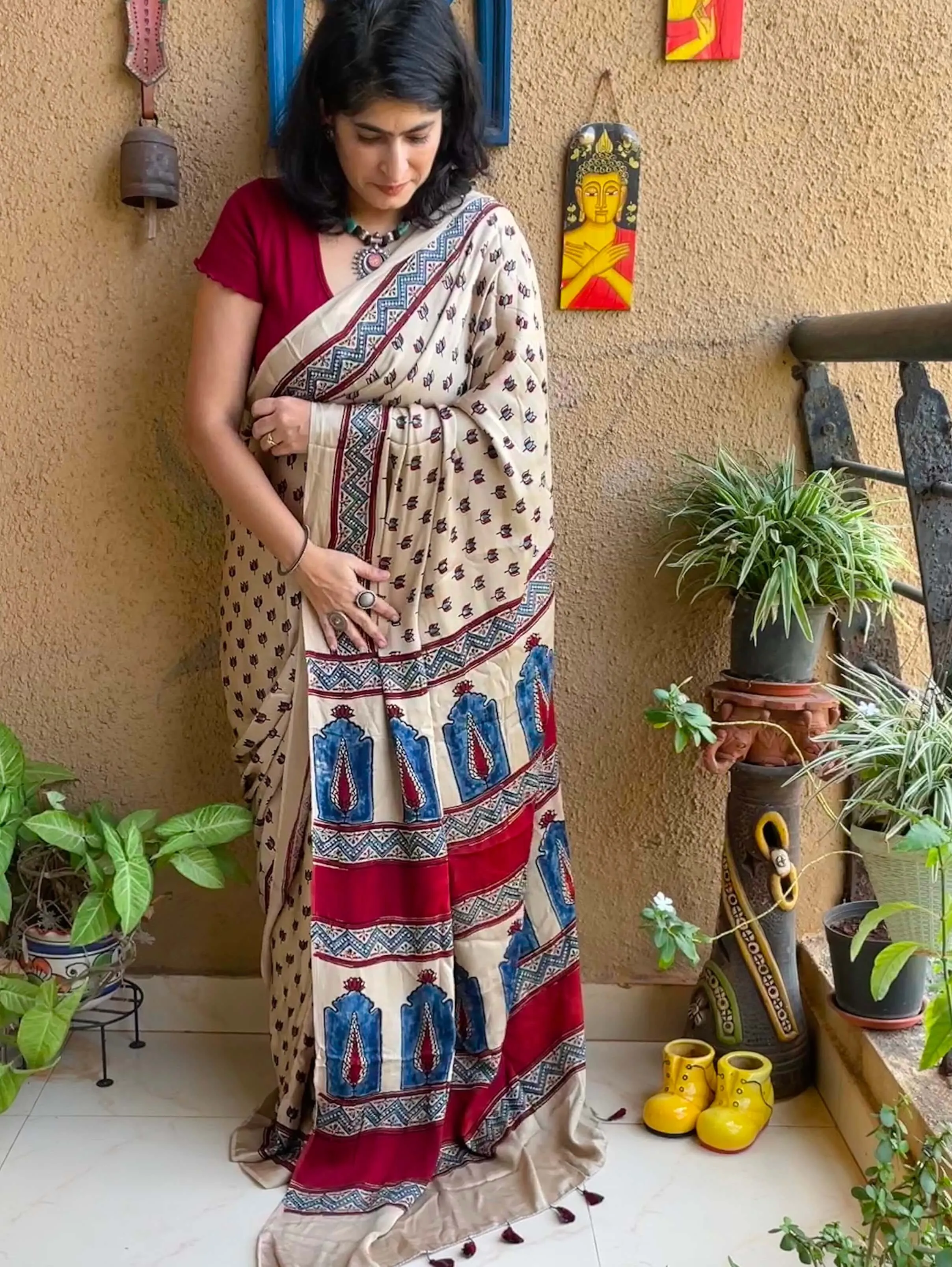 Gold Lotus Modal Silk Ajrakh