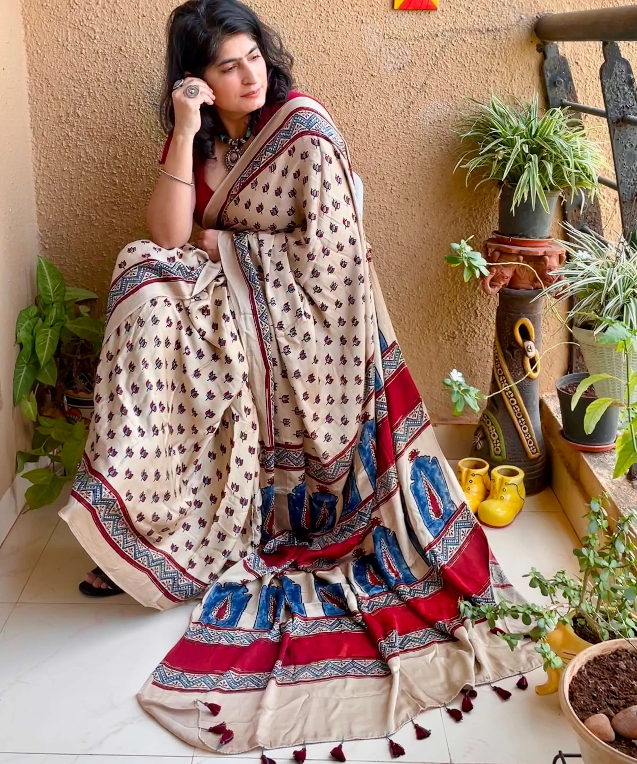Gold Lotus Modal Silk Ajrakh