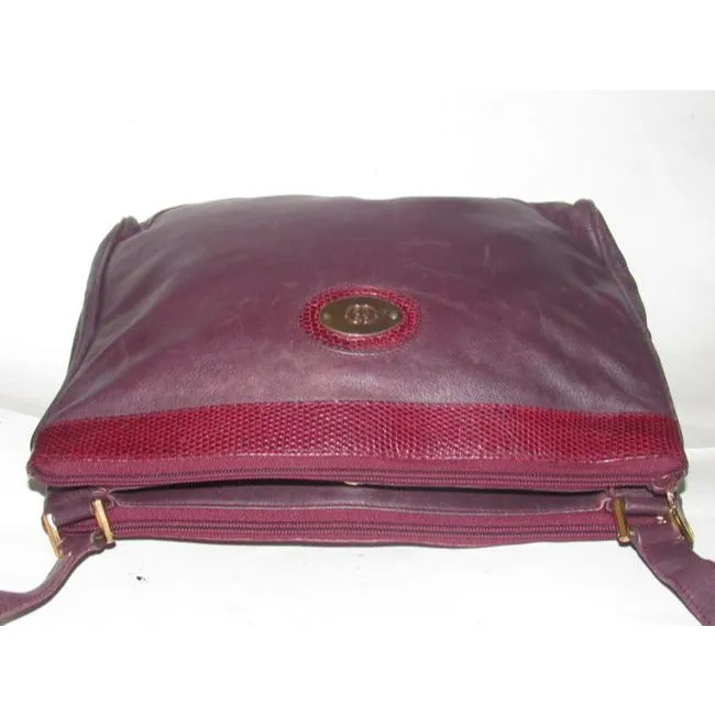 Gucci Purple Leather Shoulder Bag With Burgundy Snakeskin Accents