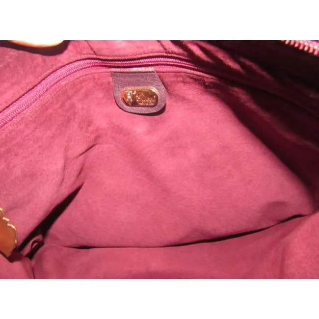 Gucci Purple Leather Shoulder Bag With Burgundy Snakeskin Accents