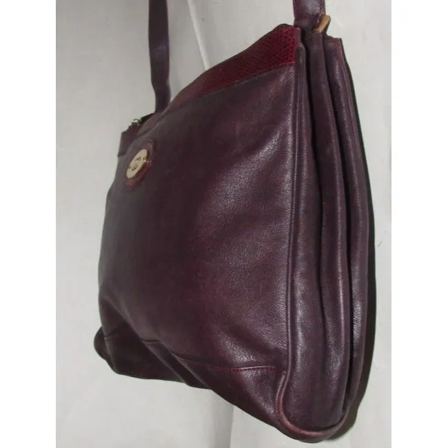 Gucci Purple Leather Shoulder Bag With Burgundy Snakeskin Accents
