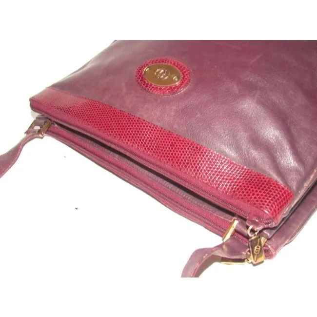 Gucci Purple Leather Shoulder Bag With Burgundy Snakeskin Accents
