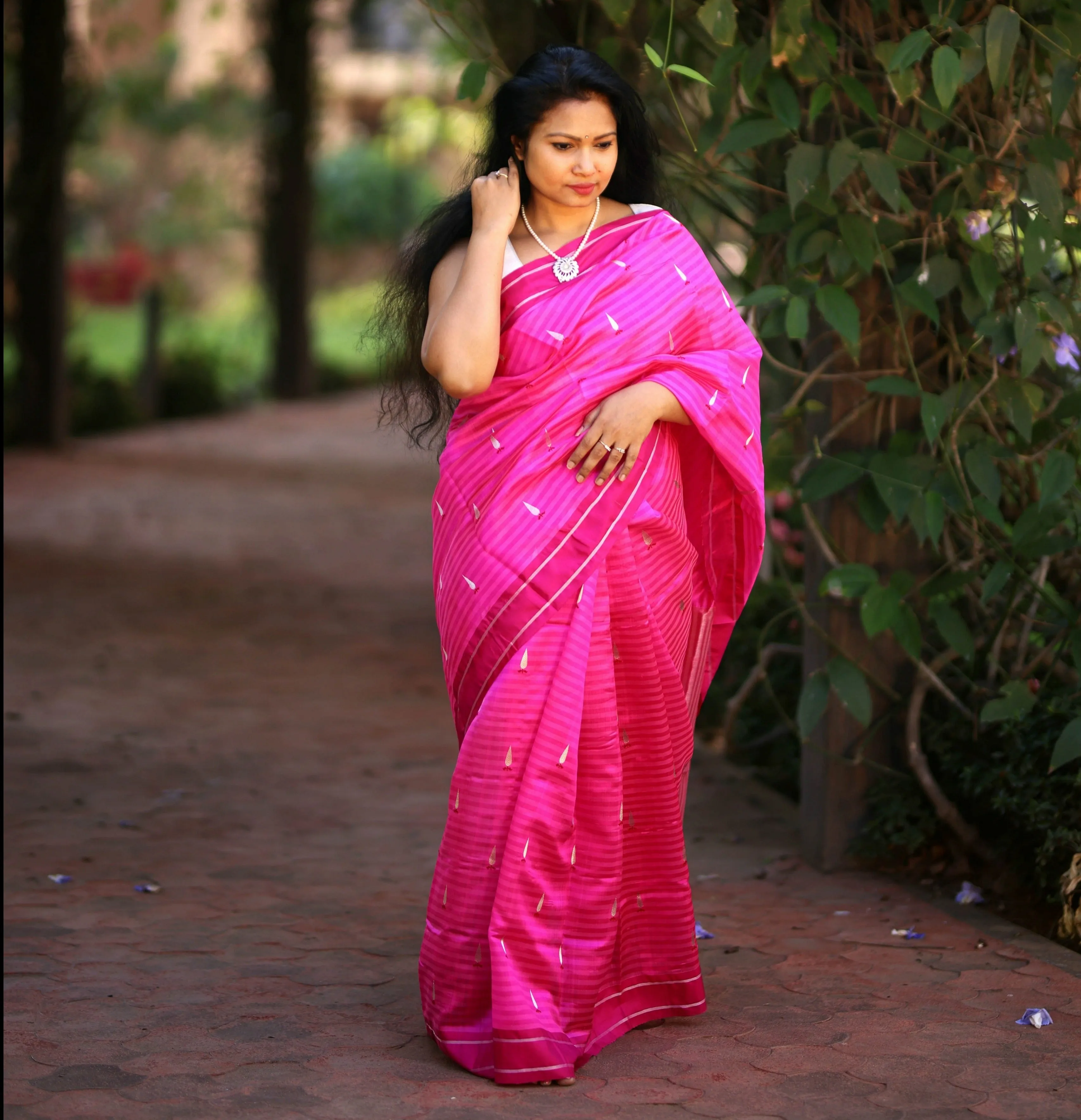 Hot pink Chanderi Silk Saree