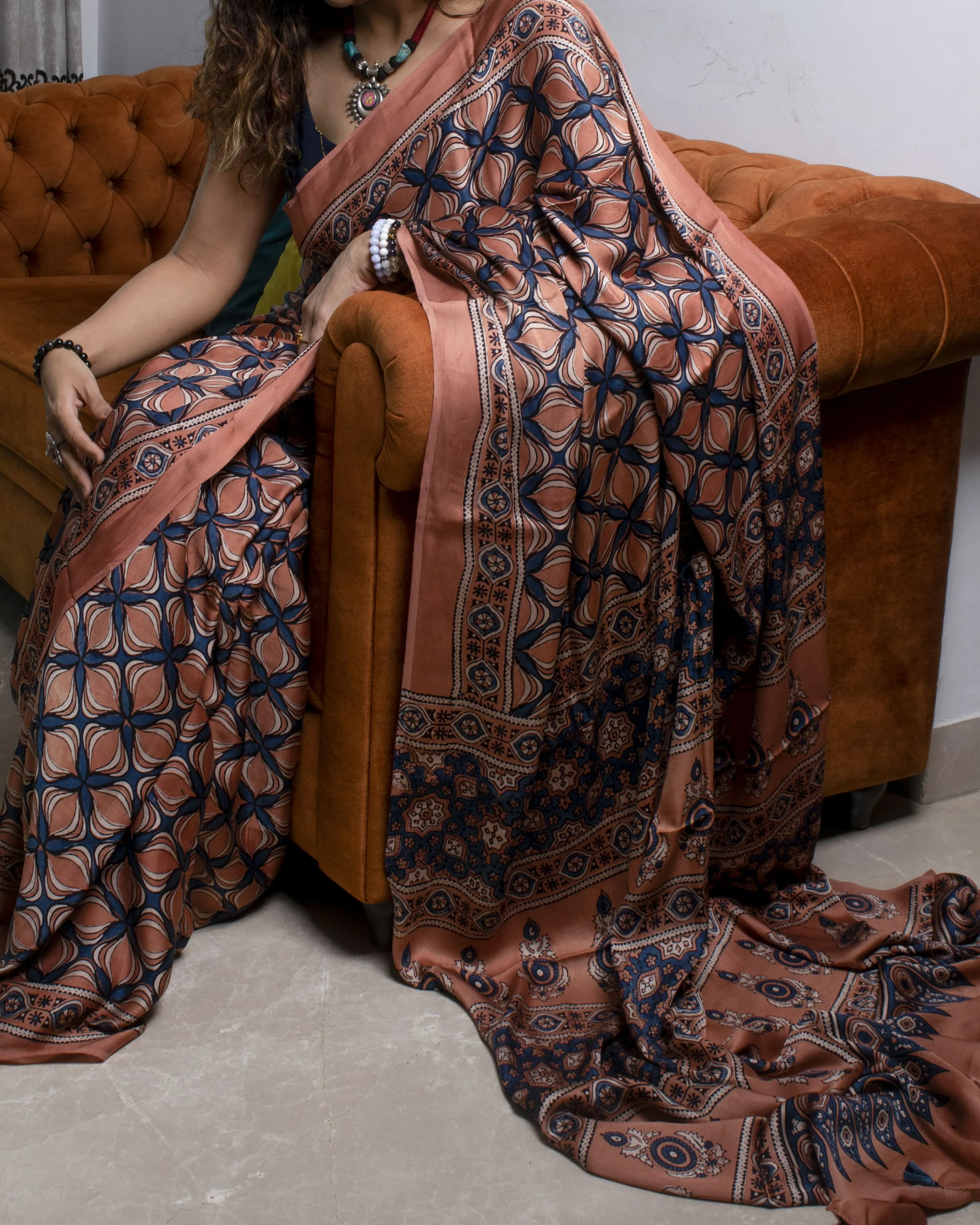 Madder Indigo Ajrakh Modal Silk Saree