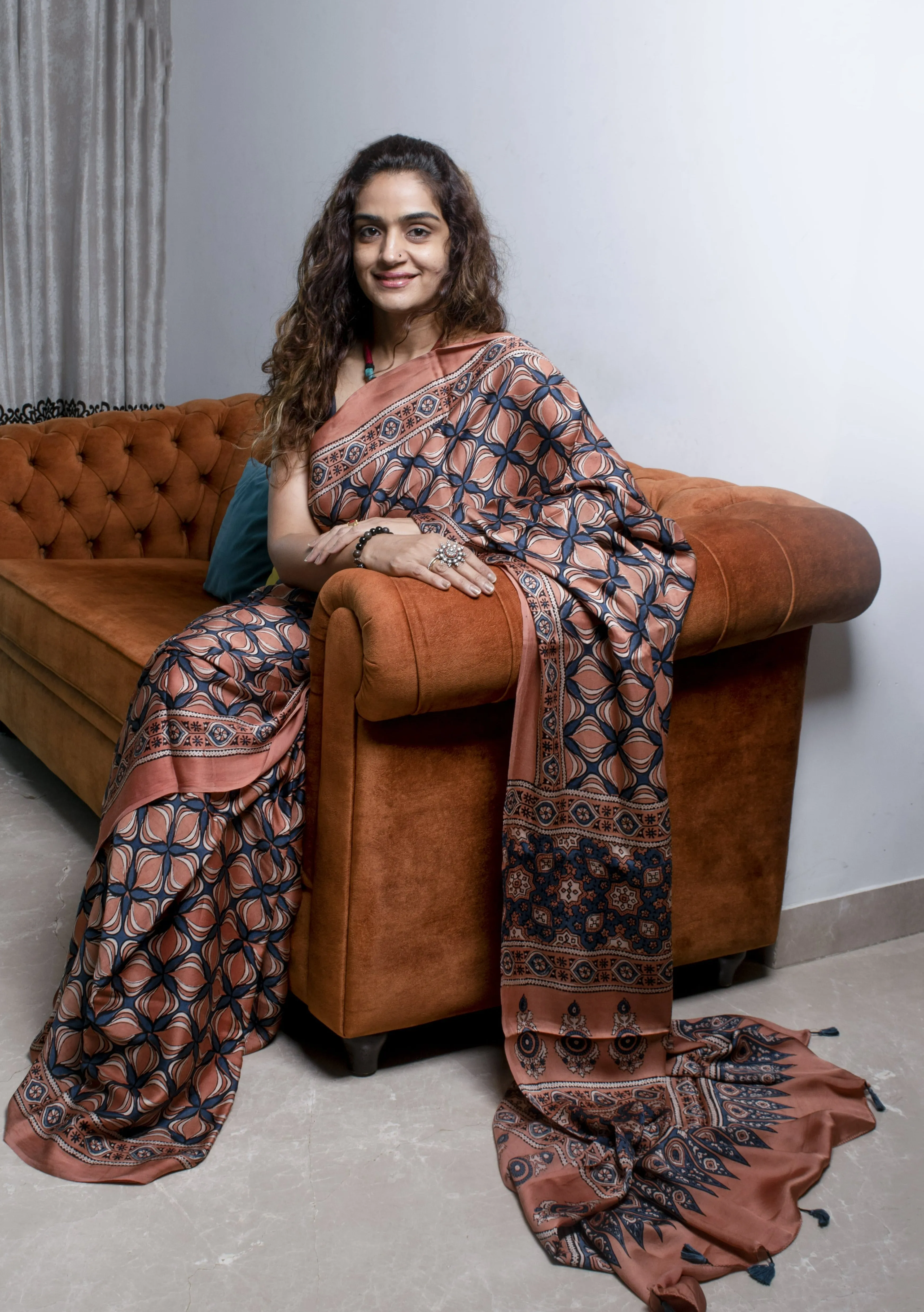 Madder Indigo Ajrakh Modal Silk Saree