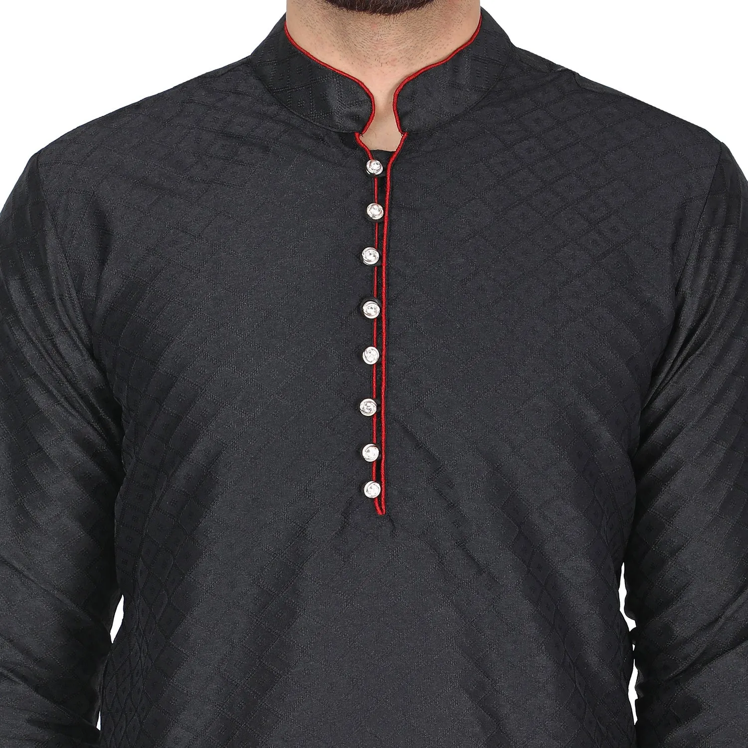 Men's Indian Art Silk Kurta Pajama Wedding Party Festive Season Dress Set Black