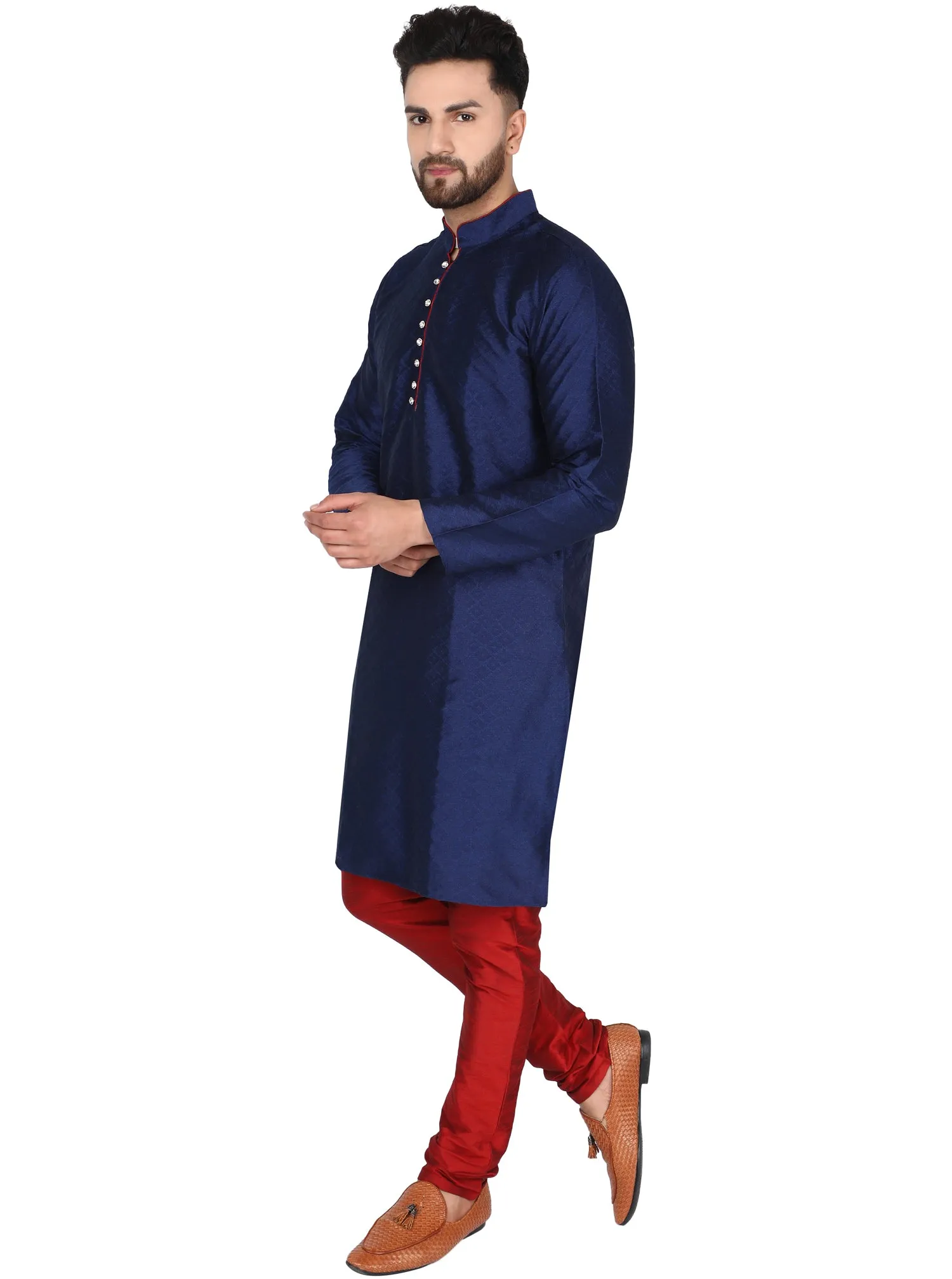 Men's Indian Art Silk Kurta Pajama Wedding Party Festive Season Dress Set Blue