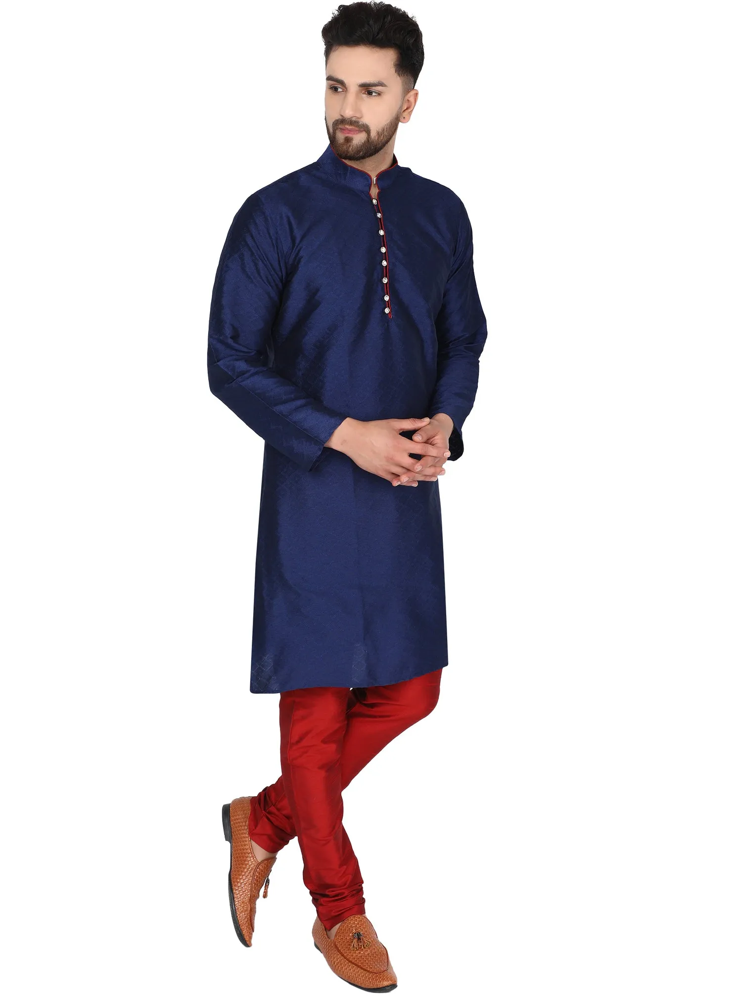 Men's Indian Art Silk Kurta Pajama Wedding Party Festive Season Dress Set Blue