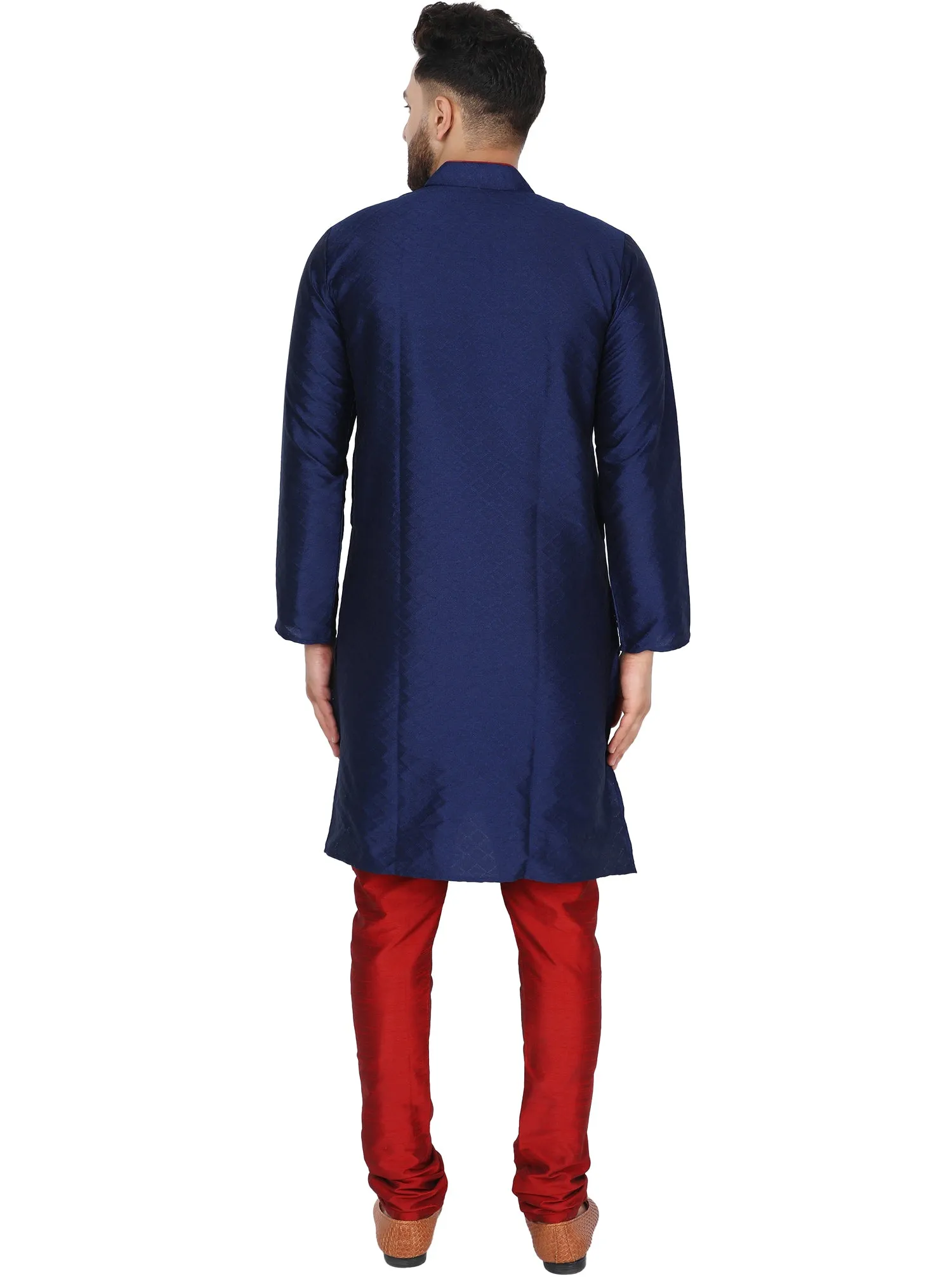 Men's Indian Art Silk Kurta Pajama Wedding Party Festive Season Dress Set Blue