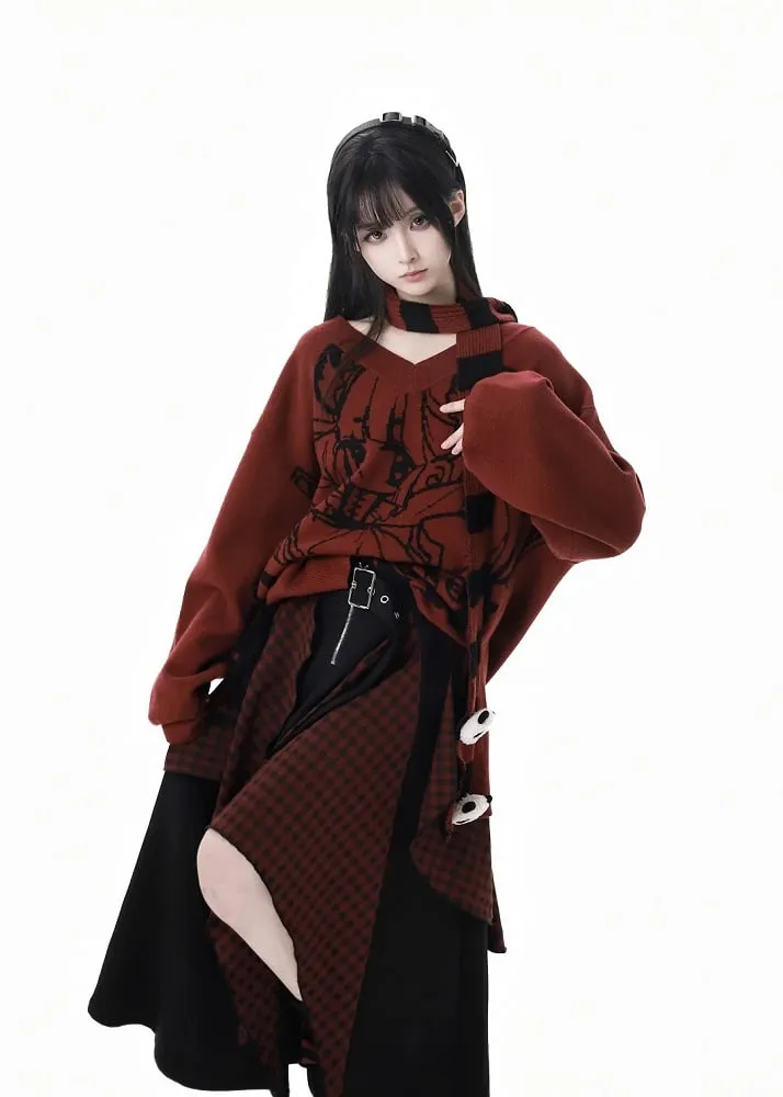 Red Striped Scarf with Panda Plushies