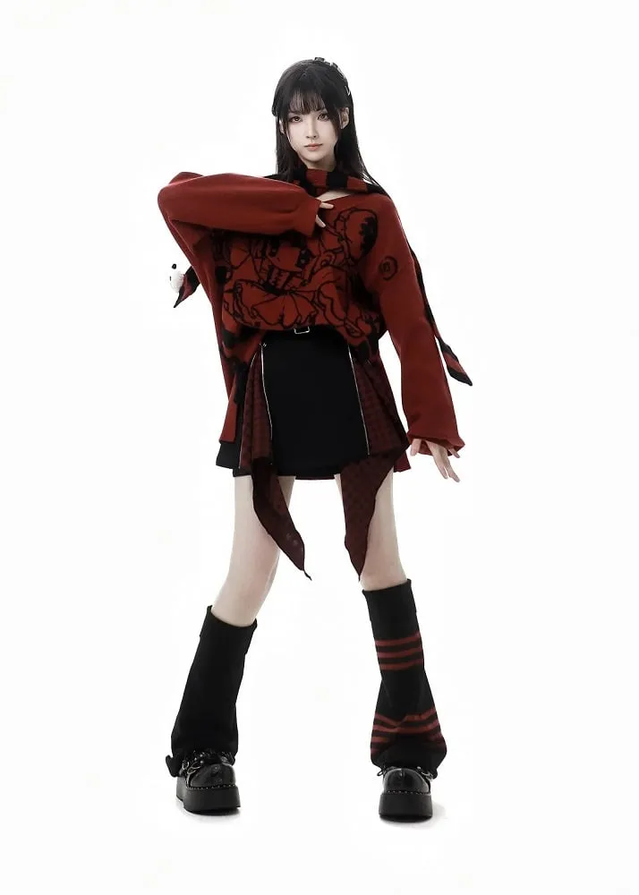 Red Striped Scarf with Panda Plushies
