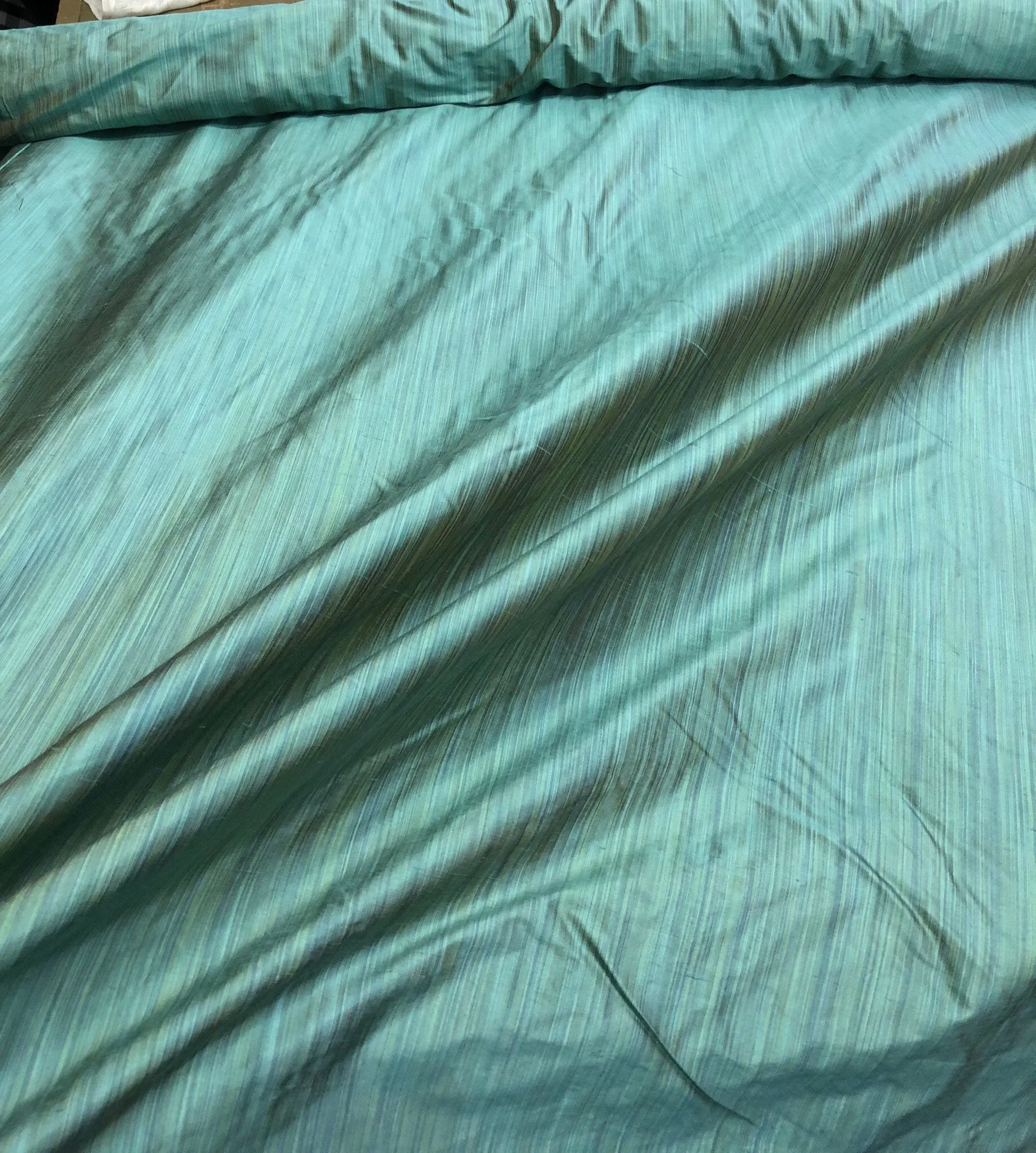 Silk shantung 54&quot; wide   Beautiful pinstripe turquise color silk shantung fabric sold by the yard