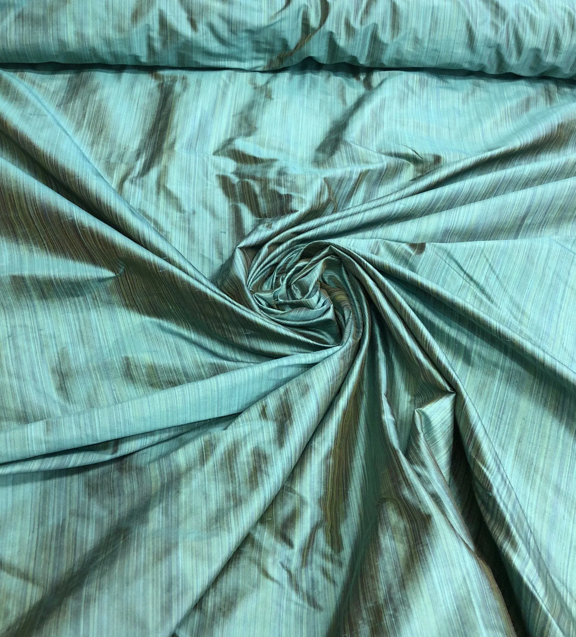 Silk shantung 54&quot; wide   Beautiful pinstripe turquise color silk shantung fabric sold by the yard