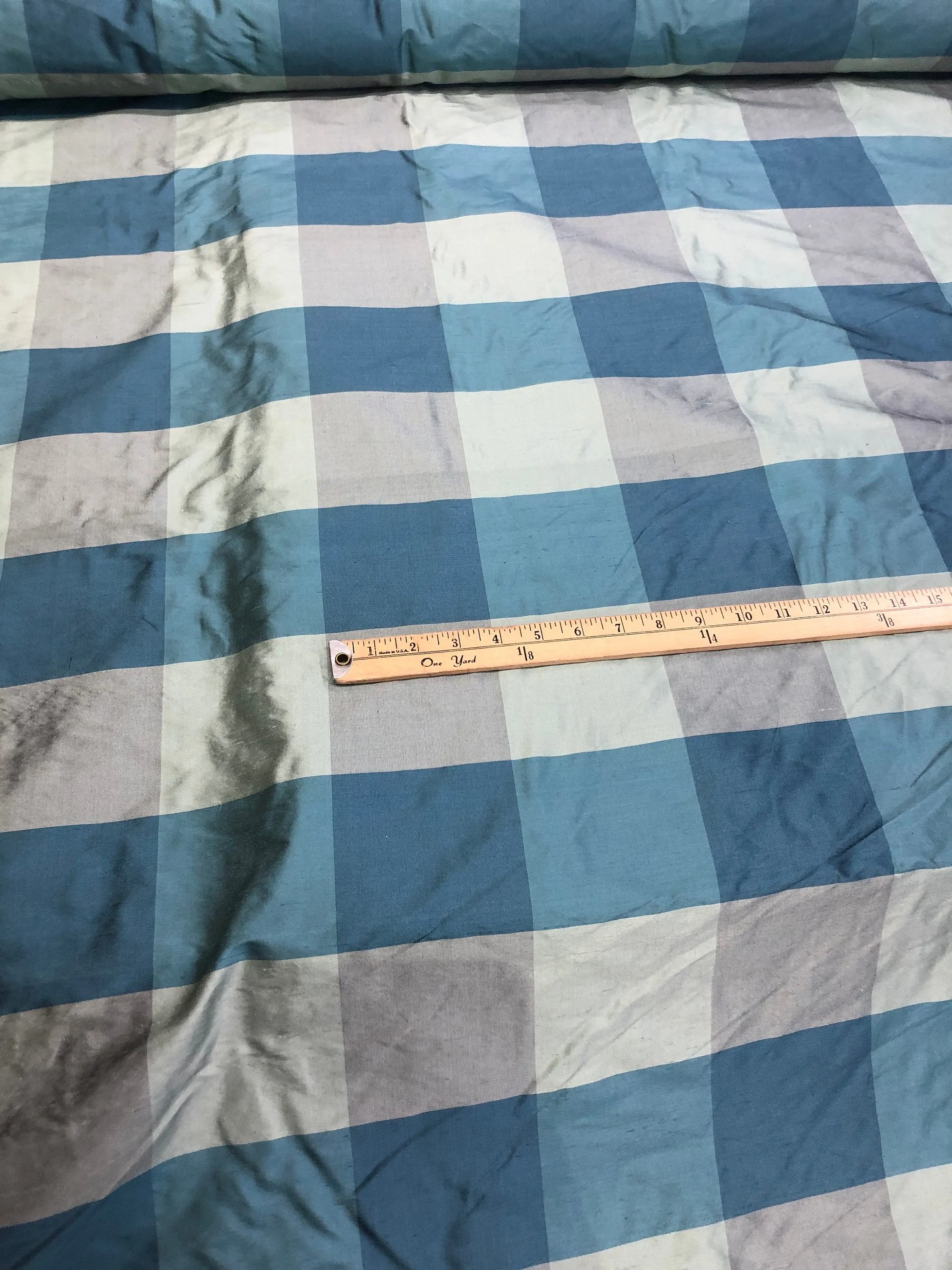 Silk shantung plads 54&quot; wide    Sold by the yard  color: blue grey tones
