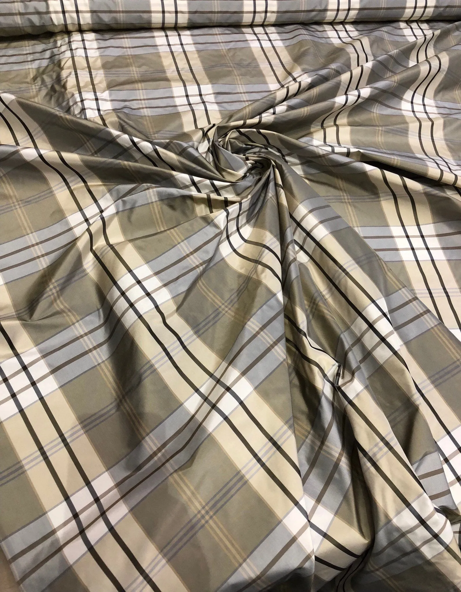 Silk taffeta 54&quot; wide    Beautiful greys combination       Fabric sold by the yard