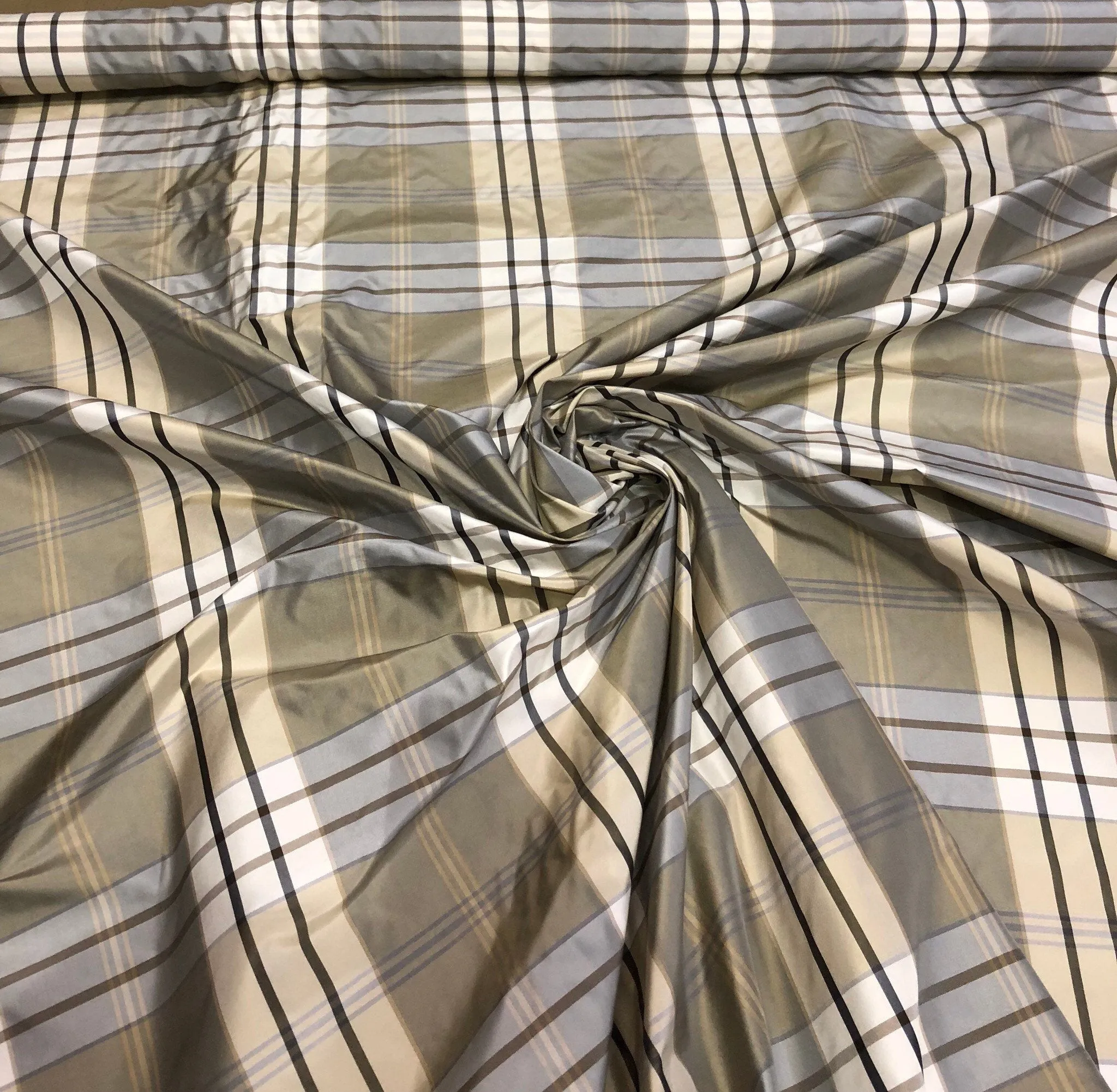 Silk taffeta 54&quot; wide    Beautiful greys combination       Fabric sold by the yard