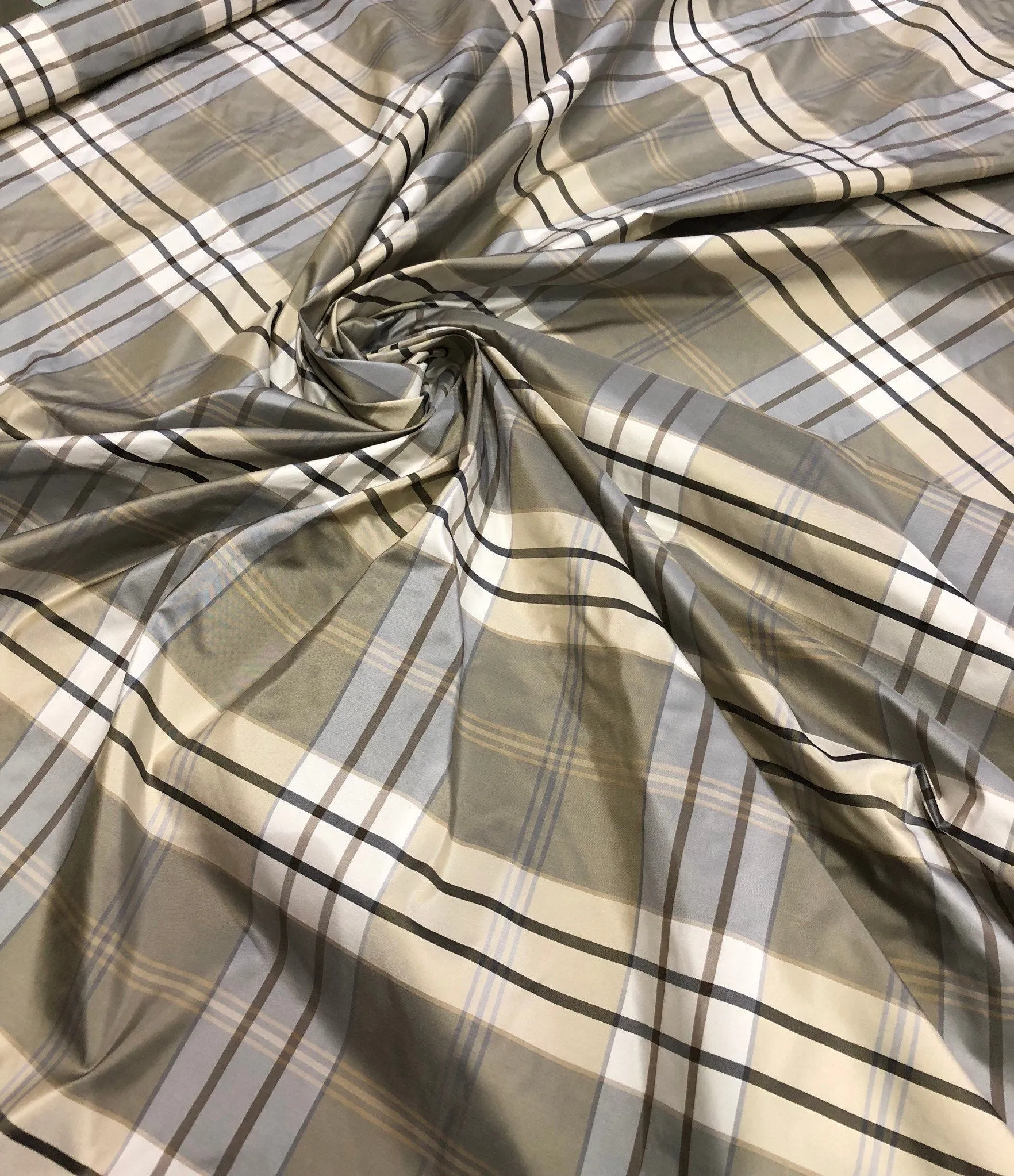 Silk taffeta 54&quot; wide    Beautiful greys combination       Fabric sold by the yard