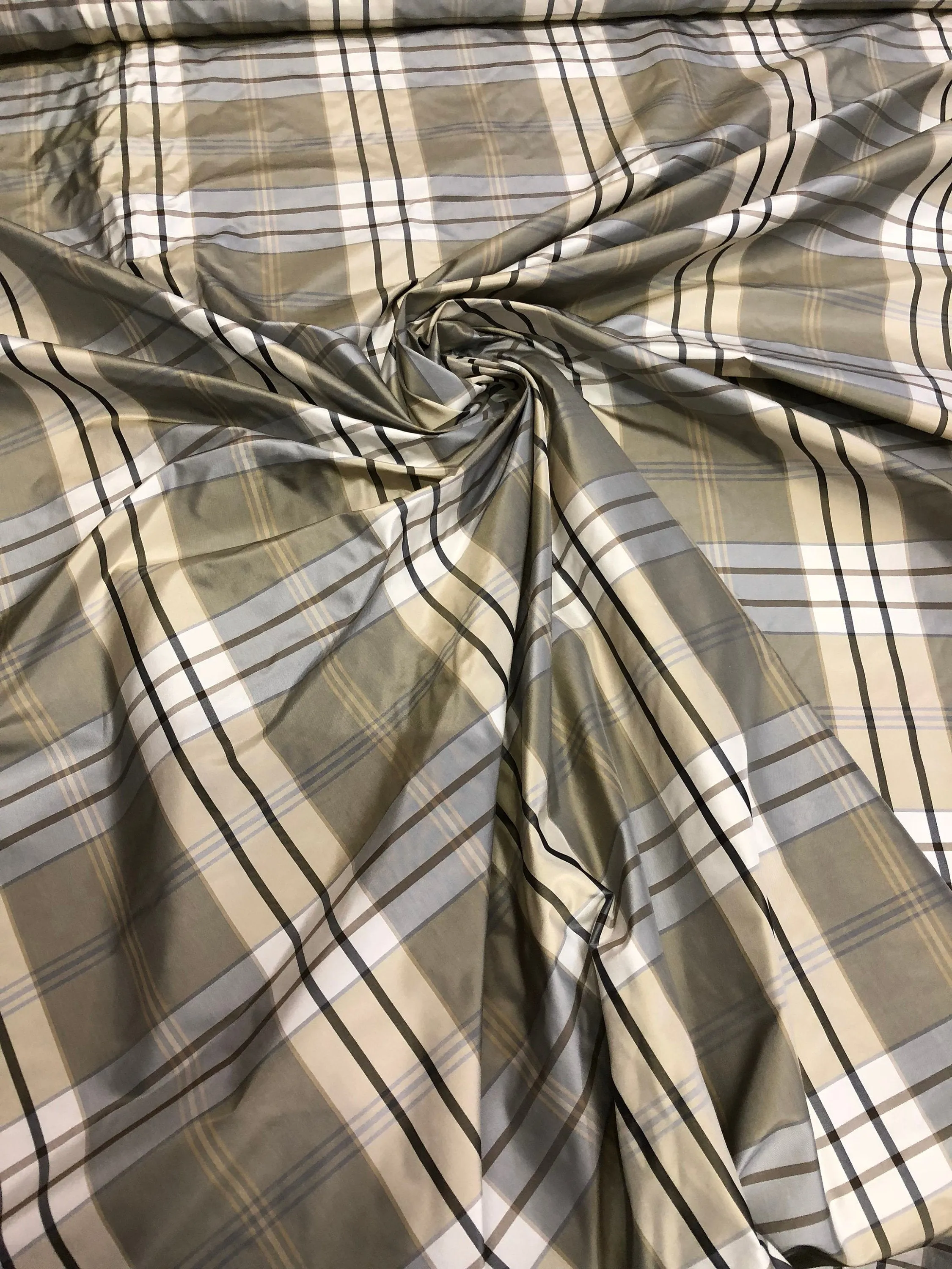 Silk taffeta 54&quot; wide    Beautiful greys combination       Fabric sold by the yard