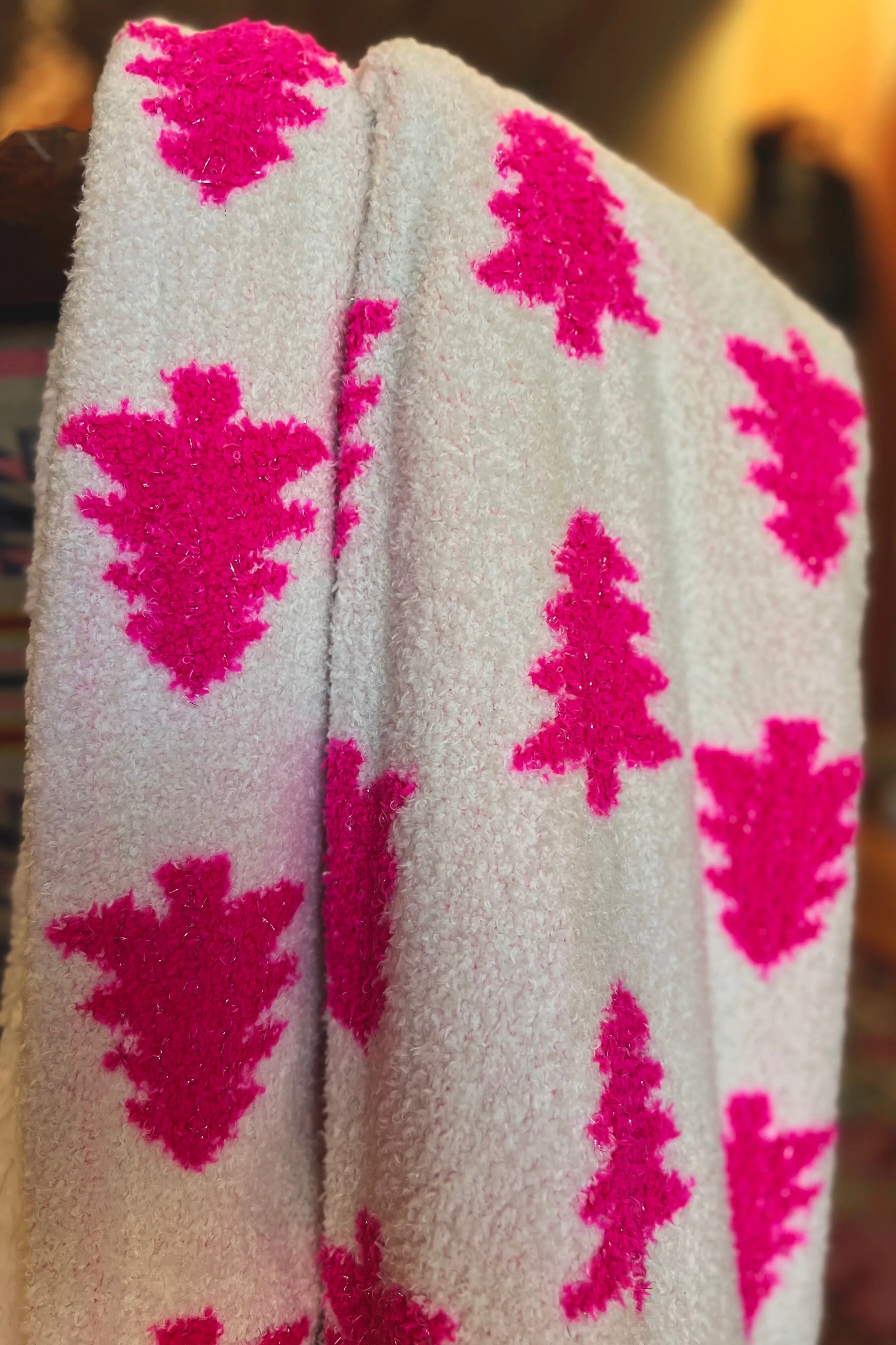 Tinsel Pink Christmas Tree Blanket