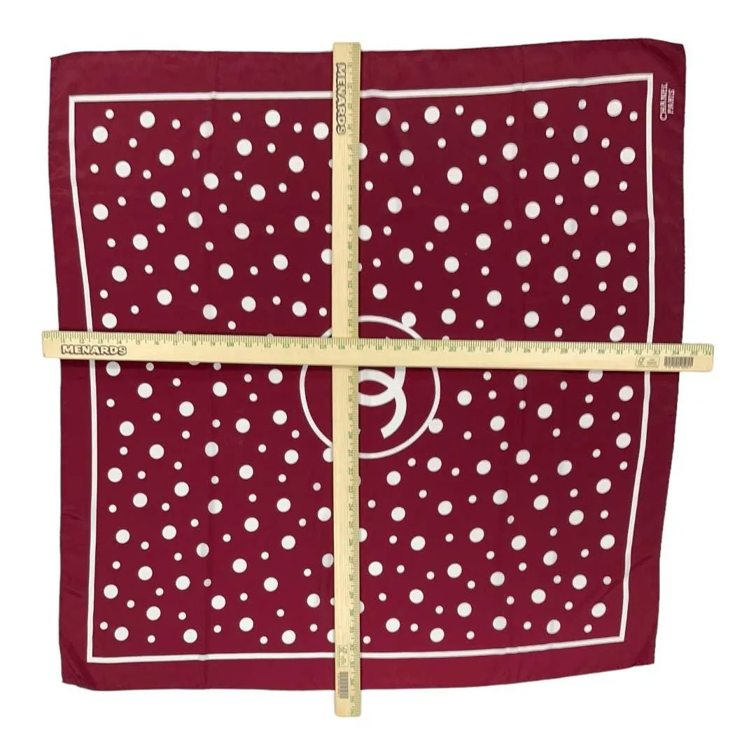 Vintage 90’s Chanel Burgundy Polka Dot Silk Large Scarf Pristine