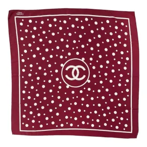 Vintage 90’s Chanel Burgundy Polka Dot Silk Large Scarf Pristine