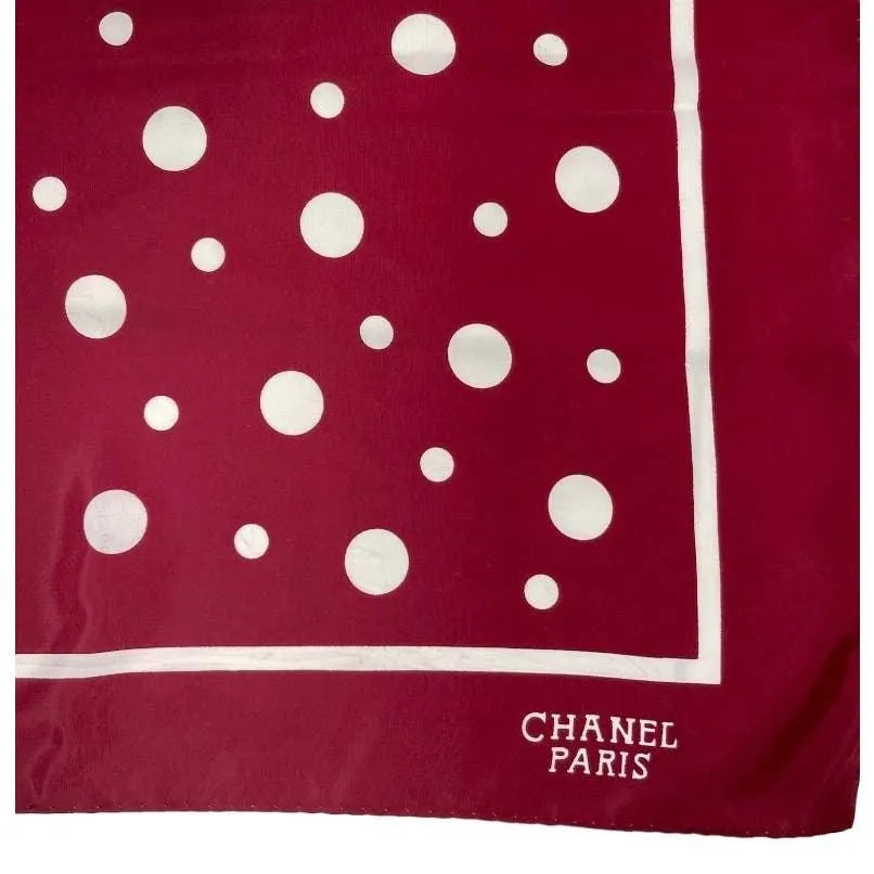 Vintage 90’s Chanel Burgundy Polka Dot Silk Large Scarf Pristine